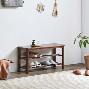 Solidwood Fuji Shoe Bench, 80x30x42cm, Dark Wood