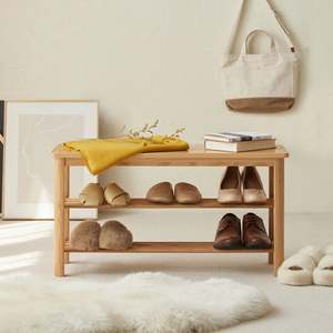 Solidwood Fuji Shoe Bench, 80x30x42cm, Natural Wood