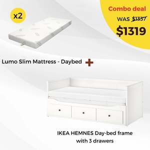 Ikea: IKEA HEMNES Day-bed Frame and 2 Memory Foam Mattresses Combo, 80x200cm
