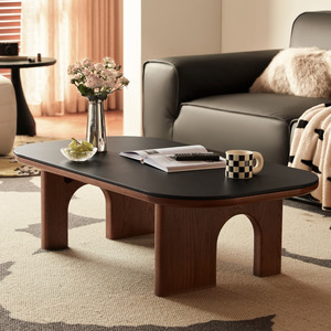 Linspire Walden Solid Wood Coffee Table with Sintered Stone Top, Walnut Oak