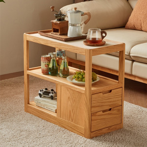 Living Room Tables: Linspire Rivna Solid Wood Side Table with Sintered Stone Top, Oak