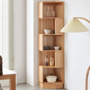 Solidwood Pittsburgh Corner Bookcase, 40x40x180cm, Natural Wood
