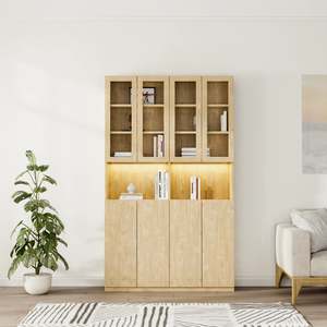 Bookcases Bookshelves: Loft Kiri Bookcase with 8 Panel/Glass Doors, 120cm, Natural Wood