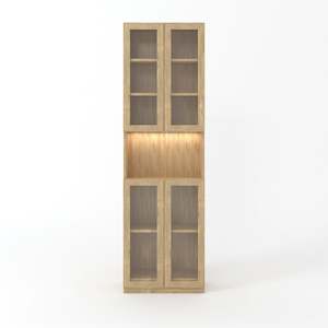 Loft Kiri Bookcase with 4 Glass Doors, 60cm, Natural Wood