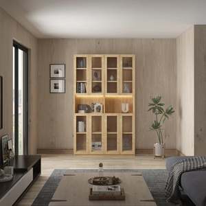Bookcases Bookshelves: Loft Kiri Bookcase with 8 Glass Doors, 120cm, Natural Wood