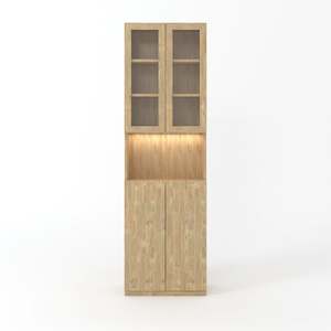 Bookcases Bookshelves: Loft Kiri Bookcase with Panel/Glass Doors, 60cm, Natural Wood
