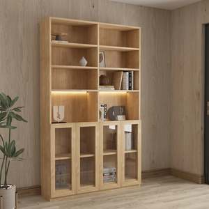 Loft Kiri Bookcase with 4 Glass Doors, 120cm, Natural Wood