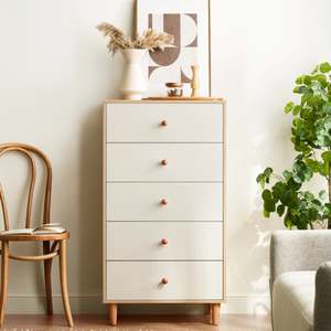 Linspire: Linspire Fresko Chest of 5 Drawers, White & Natural Wood
