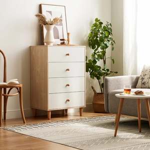 Linspire Fresko Chest of 4 Drawers, White & Natural Wood