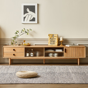 Solidwood Santa Rosa Entertainment Unit with Glass Door, Oak