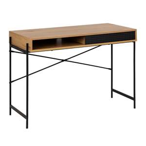 Hjem Design Aurex Rectangular Office Desk, Natural Wood & Black