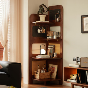 Shelving Units: Linspire Walden Solid Wood & Rattan Shelving Unit with Pegboard, Walnut Oak