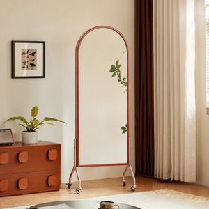 Living Room Decor: Linspire Walden Solid Wood Mobile Floor Mirror with Storage, Boxwood