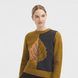 Nice Things: Leaf Intarsia Sweater | Olive Green | Nice Things