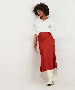 Autumn Days Satin Skirt | Rust | Joe Browns