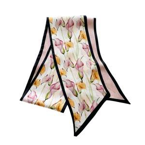 Silk Scarves: Blushing Calla Lily Pure Mulberry Silk Long Scarf Silk Twilly