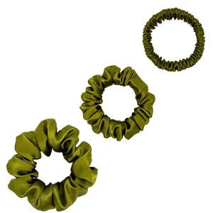 Silk Scrunchies: Silk Scrunchies Set - Olive - Mini, Small, Medium