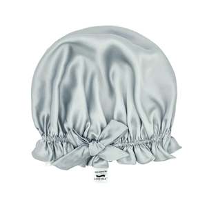 Silk Sleep Caps: Double Layer Women Silk Sleep Cap Hair Bonnet 100% Mulberry Silk - Silver - Medium to Large