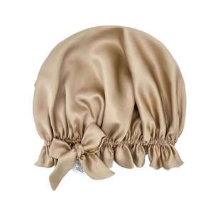 Silk Sleep Caps: Double Layer Women Silk Hair Bonnet 100% Mulberry Silk Turban - Champagne Gold - Medium to Large