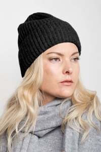 Cashmere Unisex Striped Beanie - Black