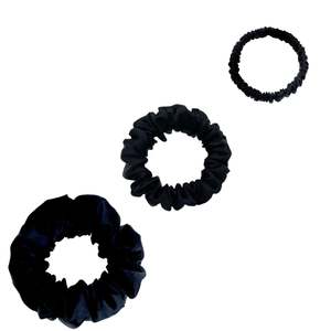 Silk Scrunchies Trio - Black - Mini, Small, Medium