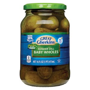 Pickles Relish: Great Gherkin Kosher Dill Baby Wholes 16floz/473ml
