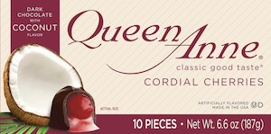 American Test Collection: Queen Anne Chocolate Cordial Cherries Dark Chocolate with Coconut Flavor 10 pieces