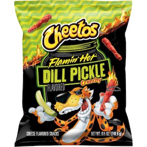 Nibbles Snacks: Cheetos Flamin Hot Dill Pickle Crunchy 8.5oz/240g