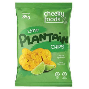 Nibbles Snacks: Cheeky Foods Lime Plantain Chips 85g