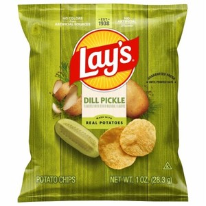 Nibbles Snacks: Lays Dill Pickle Potato Chips 1oz/28.3g