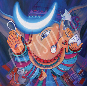 Products: Bhalchandra - The Ganesha With The Moon - Canvas Print Artismita