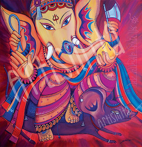 Mushkavahana - Ganesha & his Mouse - Canvas Print Artismita