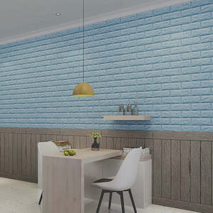 Wall Paper: Wallpaper Wall Sticker 3D Brick Look Blue Color