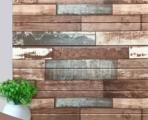 Wall Paper: Wallpaper Wall Sticker 3D Wood Print Look