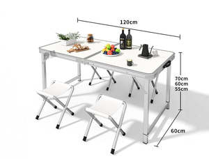 Garden Outdoor: Aluminum Adjustable Height Portable Folding Camping Table,with 4 Metal   Frame Stools