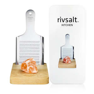 Clearance Items: RIVSALT Kitchen LG - Himalayan Salt with Stainless Steel Grater and Oak Stand