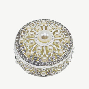 Carbea Home Range: Trinket Box Round with Pearl & Crystal