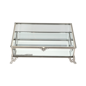 Jewellery Trinket Boxes: Glass Jewellery box Silver with Clear Glass (6.7 x 20.5 x 13.5cm)