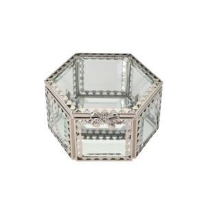 Glass Jewellery box Silver Hex with Clear Glass (7 x 12 x 10.5cm)