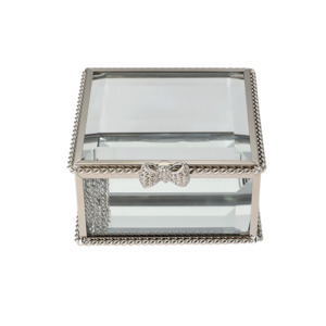 Glass Jewellery box Silver with Clear Glass (5.5 x 8.5 x 8.5cm)