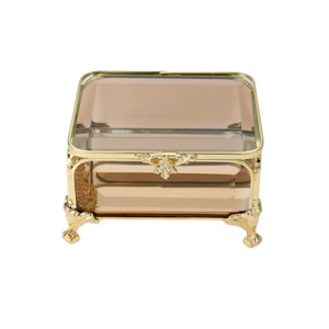 Glass Jewellery box Gold with Amber Glass (6.5 x 10 x 8cm)