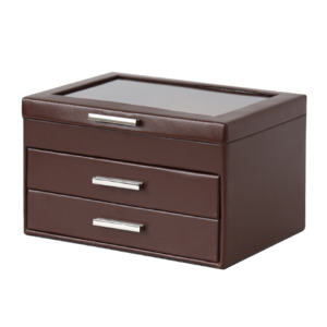 Jewellery Box PVC Brown Leather with 2 Draws