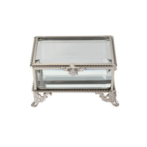 Glass Jewellery box Silver with Clear Glass (6.7 x 10 x 6.5 cm)
