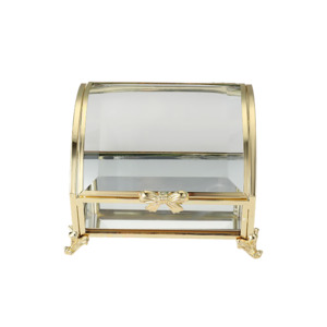 Glass Jewellery box Gold Curved with Clear Glass (6 x 10 x 7.7 cm)