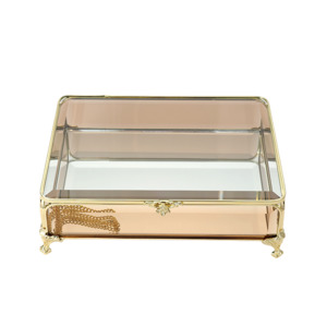 Glass Jewellery box Gold with Amber Glass (6.5 x 20 x 15.3cm)