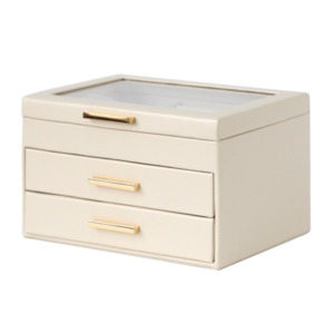 Jewellery Box PVC Champagne Leather 2 Draw