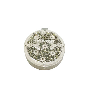 Trinket Box Round with Butterfly & Flowers