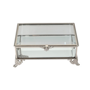 Glass Jewellery box Silver with Clear Glass (6.7 x 15.5 x 10 cm)