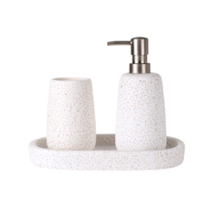 Bathroom: Bathroom Set of 3 - White includes Cup, Tray & Soap Dispenser (Heavy)