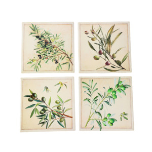 Coasters Trivets Mirror Trays: Coasters x 4 - Square Olives